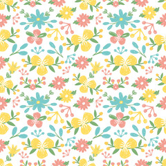 Floral seamless pattern in hand drawn style. Flowers background. Vector illustration.