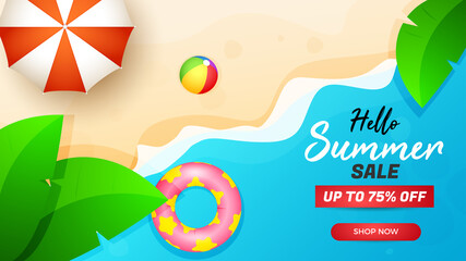 Summer Sale banner special offer with beautifull beach Background