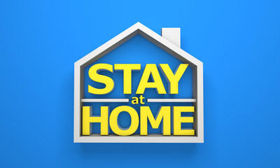 Stay at home. House symbol and letters on blue background