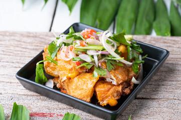 Spicy salad with fried eggs, Thai Spicy Food, Thai Cuisine