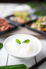 Mush or boiled rice in bowl asian food style