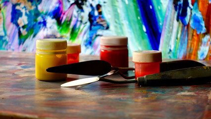 art brushes and paints . abstract art painting . color background	
