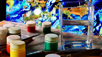 art brushes and paints . abstract art painting . color background	