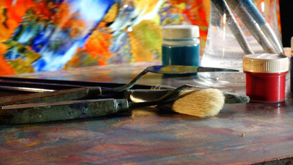 art brushes and paints . abstract art painting . color background	