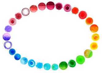 水玉模様の装飾枠【虹色の水彩イラスト】