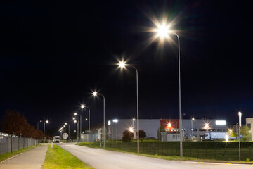 road in the industrial zone with modern LED lighting