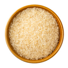 raw parboiled rice in round bowl cutout on white