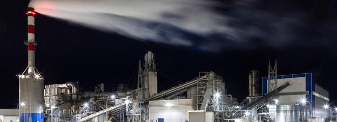 view of modern factory at night, modern safety illumination