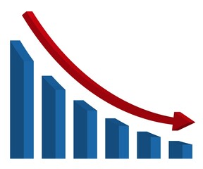 Graph with decrease report. Diagram with recession and bankruptcy progress. Business and finance vector