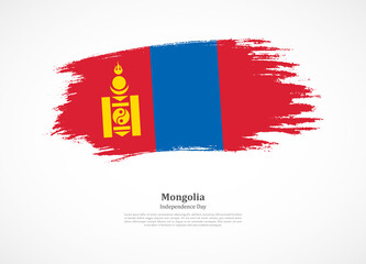 Happy independence day of Mongolia with national flag on grunge texture
