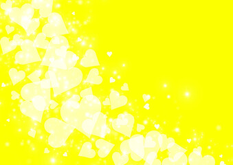 流れる黄色のハートとキラキラのイラスト