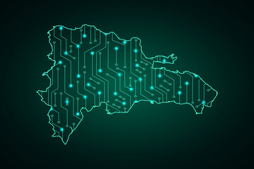 Map of Dominican Republic, network line, design sphere, dot and structure on dark background with Map Dominican Republic, Circuit board. Vector illustration. Eps 10