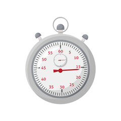 Stopwatch, special watch to start, stop measure. Sport and competition equipment. Vector stopwatch illustration on white