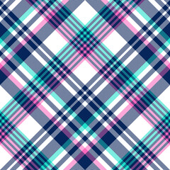 Colorful check pattern in tropical colors pink, green, blue, white. Seamless multicolored bright spring summer tartan plaid for womenswear flannel shirt, scarf, blanket, duvet, other textile.