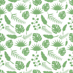 Tropical leaves seamless pattern in hand drawn style. Leaf background. Vector illustration.