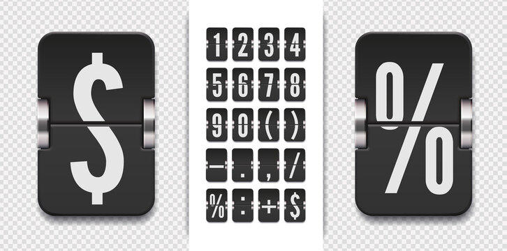 Vintage floating symbols for time meter vector template. Analog countdown number font. Flip numbers and symbols font for information web page or time counter.