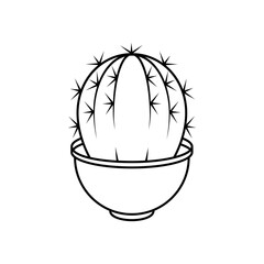 Cactus in pot vector icon. Outline illustration isolated on white.