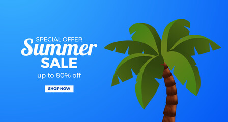 3d illustration palm tree summer sale offer promotion banner
