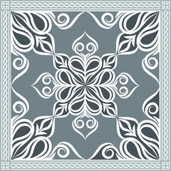 Abstract square scarf pattern design with floral ornament on colored background
