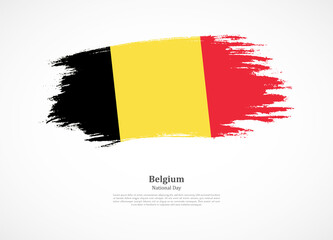 Happy independence day of Belgium with national flag on grunge texture