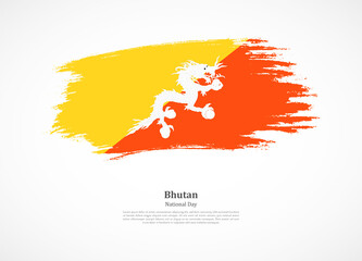 Happy national day of Bhutan with national flag on grunge texture