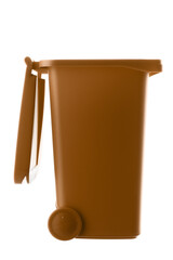 Plastic brown trash can isolated on white background