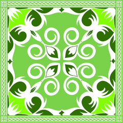 Abstract square scarf pattern design with floral ornament on colored background