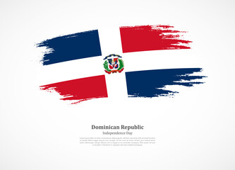 Happy independence day of Dominican Republic with national flag on grunge texture