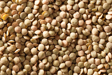 Food background of green lentils close-up. Vegan and vegetarian food. Flat lay.