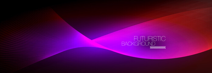 Abstract neon glowing light in the dark with waves. Shiny magic energy and motion concept, vector abstract wallpaper background