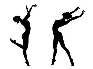 Abstract two silhouettes of charming women dancer