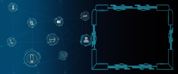 Plumber service flat icons collection, 
contains  Plumbing repair equipment illustration with connected dots and lines on blue Design. copy space.
