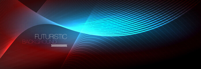 Abstract neon glowing light in the dark with waves. Shiny magic energy and motion concept, vector abstract wallpaper background