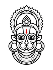 Minimalist Style Geometric Graphic using Basic Shapes, Conceptual Vector Line Art Illustration of companion of the Lord Rama, Hindu divine Monkey god Pavanputra Maruti; suitable for Hanuman Jayanti.