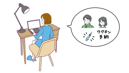 高齢の両親の代わりにコロナワクチンを予約する娘のイラスト