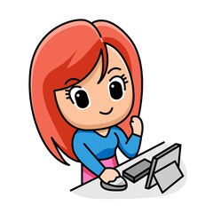 Young businesswoman working on laptop cartoon illustration