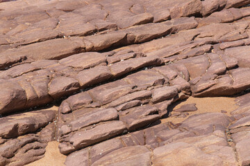 Dry Layered Rocks on Beach at Low Tide