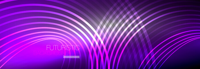 Dark abstract background with glowing neon circles. Trendy layout template for business or technology presentation, internet poster or web brochure cover, wallpaper