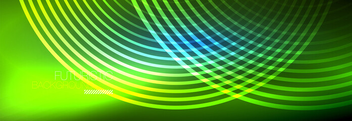Fototapeta premium Dark abstract background with glowing neon circles. Trendy layout template for business or technology presentation, internet poster or web brochure cover, wallpaper