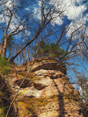 The Schwarzach Gorge is a popular hiking destination near Nuernberg in Middle Franconia (Bavaria/Germany). The path leads from Feucht to Schwarzenbruck. The sandstone is typical for this ravine.