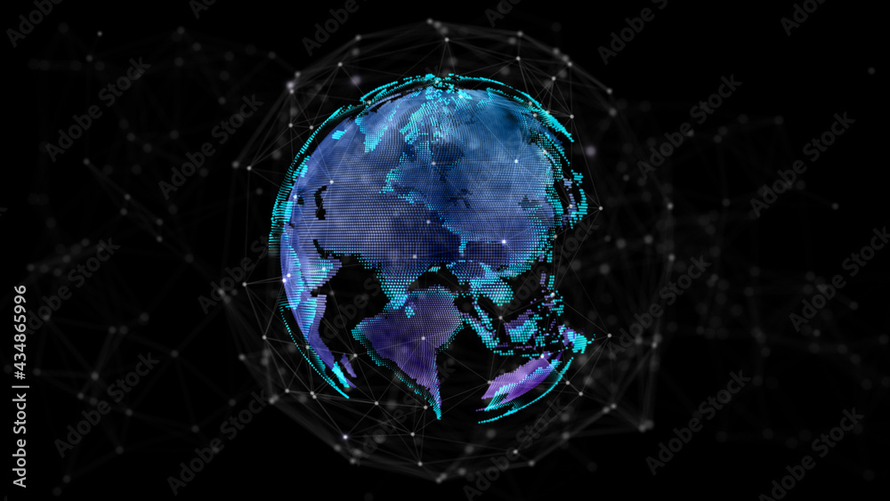 Poster 3d rendering digital earth rotating, global network connection, technology high speed internet conne