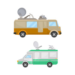 Broadcasting Car with Satellite Antenna for Reporting News Vector Set