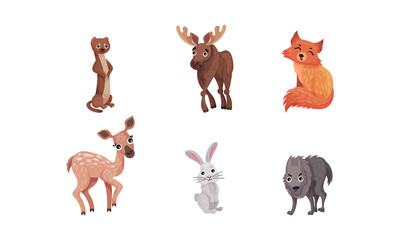 Forest Animals with Fox and Elk Vector Set