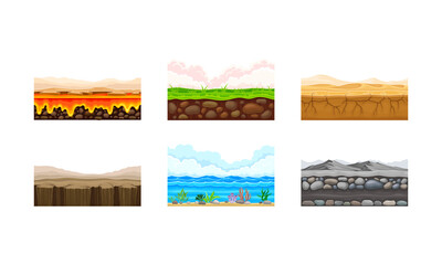 Game Platforms with Uneven Terrain and Environment Vector Set