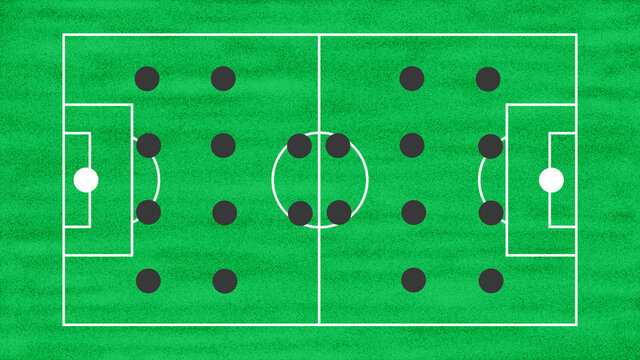 Soccer of Football Field with 442 vs 442 Tactics