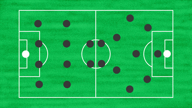 Soccer of Football Field with 442 vs 352 Tactics