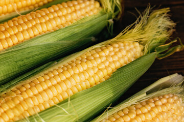 corn food background, macro closeup. yellow sweetcorn grain texture. tasty vegetable, vegetarian meal