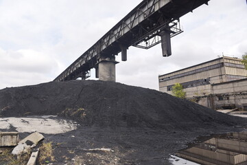 Almaty, Kazakhstan - 10.23.2015 : Coal unloaded on the territory of the city thermal power plant