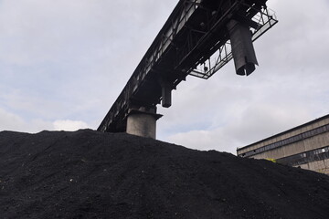 Almaty, Kazakhstan - 10.23.2015 : Coal unloaded on the territory of the city thermal power plant