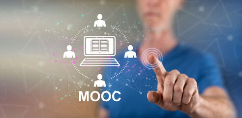 Man touching a mooc concept